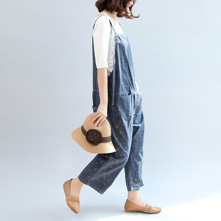2021 fall blue print cotton pants plus size jumpsuit pants dylinoshop
