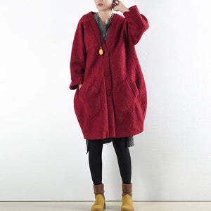 2021 winter red woolen coats oversized woman winter outwear original design dylinoshop