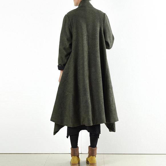 2021 winter woolen coats green cross asymmetrical cardigans long one button outwear dress dylinoshop