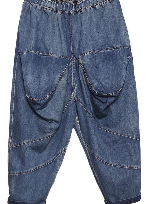 2019 autumn old casual pants big pockets denim blue harem pants dylinoshop
