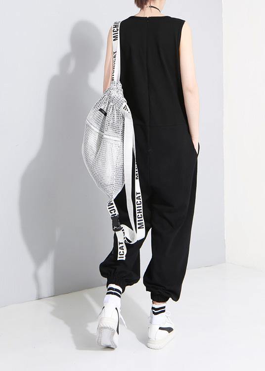 2019 black fashion cotton linen sleeveless tops casual jumpsuit pants dylinoshop