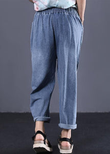 2019 new denim blue plus size pants elastic waist drawstring ripped Jeans dylinoshop