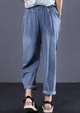 2019 new denim blue plus size pants elastic waist drawstring ripped Jeans dylinoshop