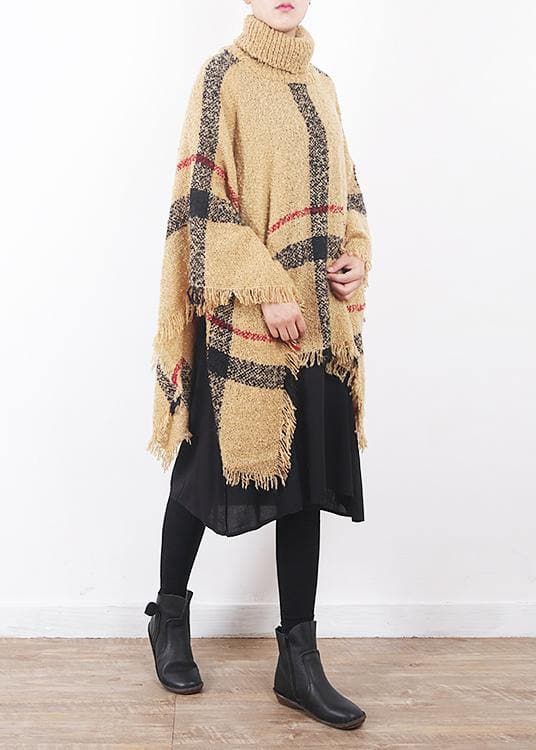 2019 yellow original cloak shawl plaid high neck oversize sweater dylinoshop