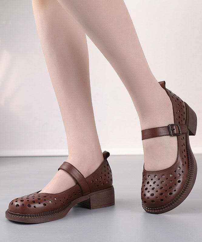 2021 Chocolate Hollow Out Flat Feet Shoes Genuine Leather dylinoshop