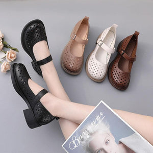 2021 Chocolate Hollow Out Flat Feet Shoes Genuine Leather dylinoshop