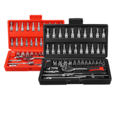 46Pcs Car Repairing Tools 1/4" Drive Socket Ratchet Wrench Kit Hand Tools Spanner Household Car Repair Tool Set dylinoshop