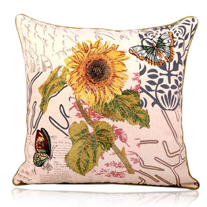 Floral Embroider Linen Pillow Cover Feajoy