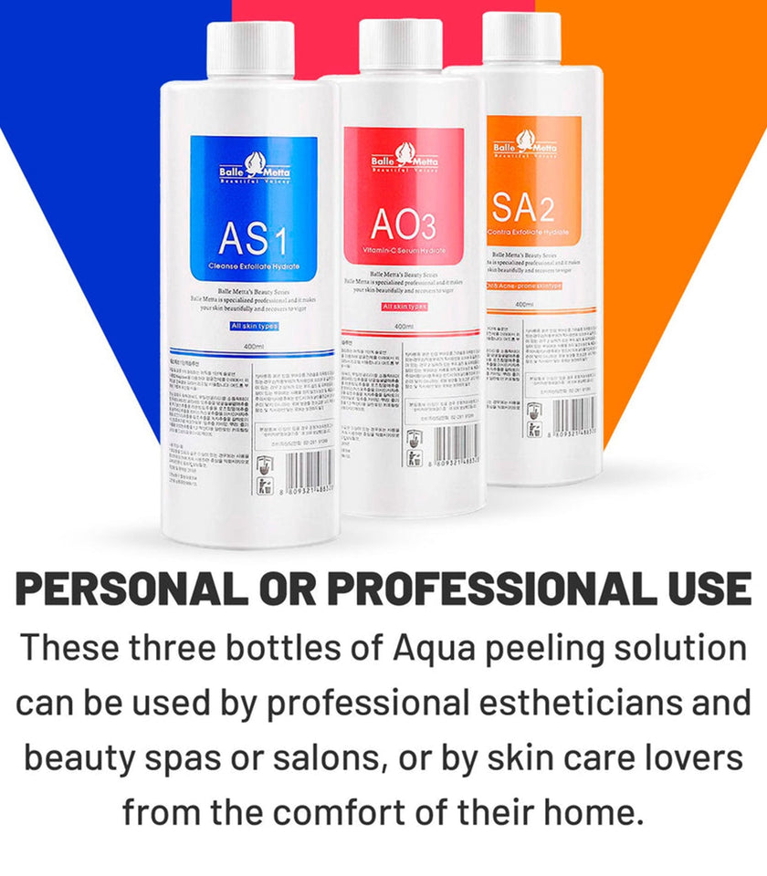 Theia Aqua Peeling Solution for Hydrafacial Machine pack of 3 400ml AS1, SA2, and AO3 Hydrogen Oxygen Facial Machine Serums dylinoshop