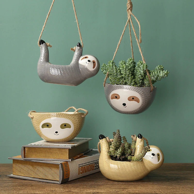 Ceramic Hanging Sloth Plant Pot dylinoshop