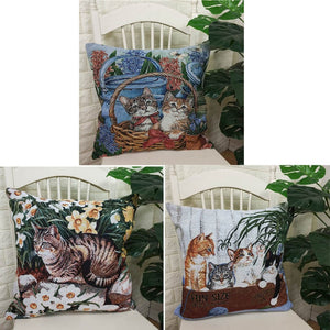 Cat Print Cotton Linen Pillow Cover dylinoshop