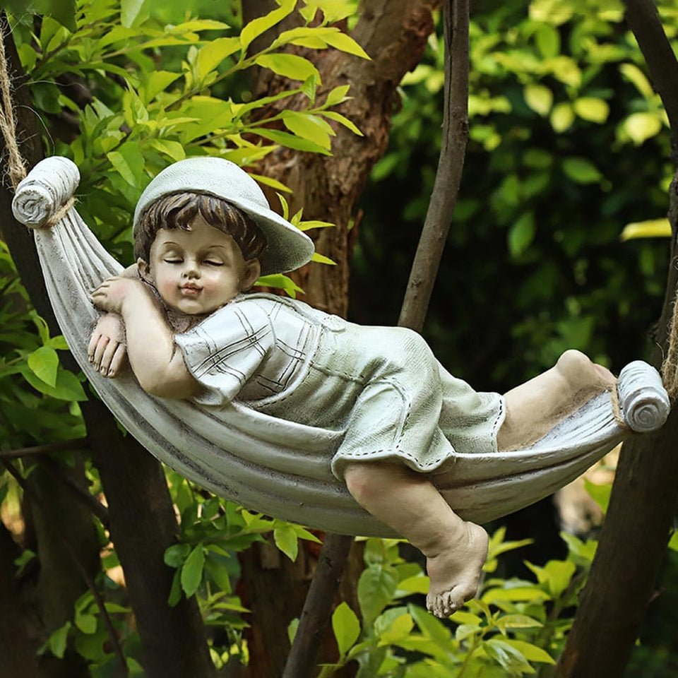 Boy Girl Tree Swing Garden Statue dylinoshop