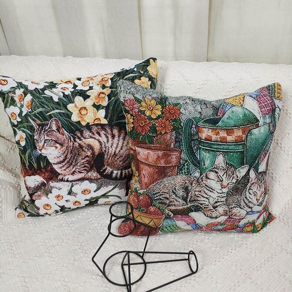 Cat Print Cotton Linen Pillow Cover dylinoshop