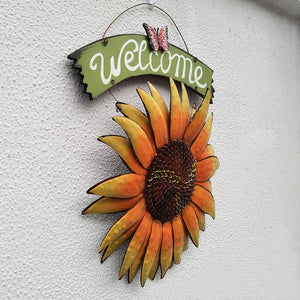 Iron Hanging Butterfly Sunflower Welcome Sign Feajoy