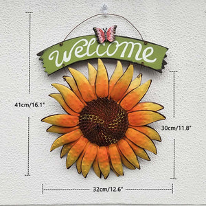 Iron Hanging Butterfly Sunflower Welcome Sign Feajoy