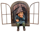 Giggling Gnome Sitting on a Window Sill Feajoy