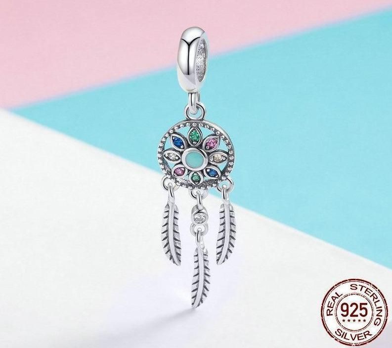 925 Sterling Silver Bohemian Dream Catcher Pendant Necklace Charm Jewelry Without Chain Touchy Style