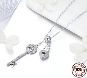 925 Sterling Silver Key of Heart Lock Pendant Necklace Charm Jewelry Without Chain Touchy Style