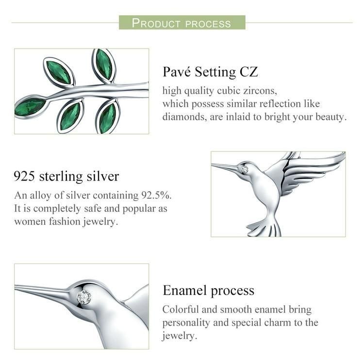 925 Sterling Silver Spring Bird & Tree Pendant Necklace Charm Jewelry Touchy Style