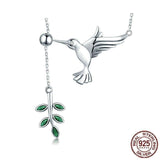 925 Sterling Silver Spring Bird & Tree Pendant Necklace Charm Jewelry Touchy Style