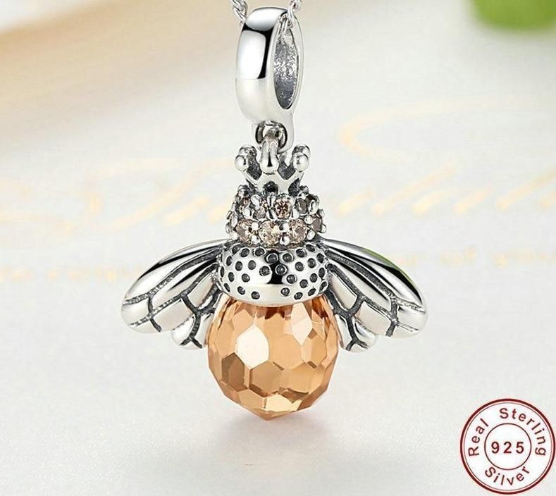 925 Sterling Silver Lovely Orange Bee Pendants Necklace Charm Jewelry Touchy Style