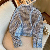 Women Fragrance Tweed Coat Blue French Celebrity Temperament Denim Jacket dylinoshop