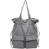 Aesthetic gray outfit Street Style Double Front Pockets Simple Drawstring Backpacks BGS200801