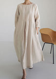 Apricot Cotton Dresses Pockets Patchwork Spring HS-FDL22010701
