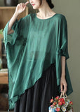 Art Black Asymmetrical Design Embroideried Summer Ramie Shirt Tops GK-HTP210721