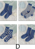 Art Blue Dot Jacquard Cotton Crew Socks dylinoshop