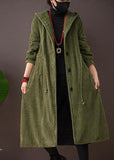 Art Hooded Drawstring  Clothes For Women Green Tunic Coats TCT210101