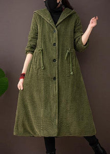 Art Hooded Drawstring  Clothes For Women Green Tunic Coats TCT210101