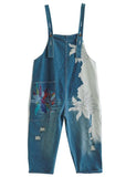 Art Navy Print Retro Hole Pockets Overall Jumpsuit Summer dylinoshop