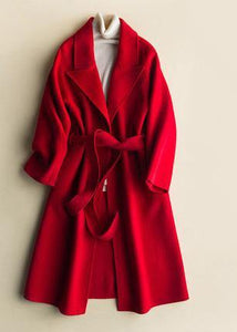 Art Notched tie waist Plus Size outfitred women Woolen Coats TCT200915