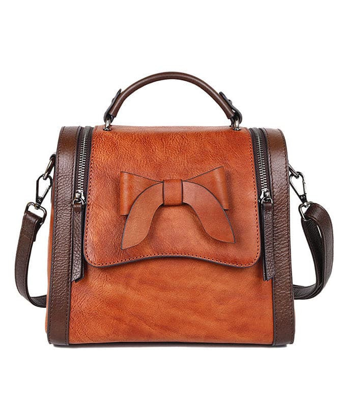 Art Red Brown fashion bow Paitings Calf Leather Messenger Bag BGS220210