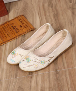 Art Splicing Flat Shoes For Women Beige Embroideried Cotton Linen Fabric XZ-PDX210728