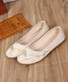 Art Splicing Flat Shoes For Women Beige Embroideried Cotton Linen Fabric XZ-PDX210728