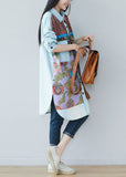 Art light Blue pockets side open Print denim shirt Dresses Spring YSBS-FDM220121