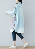 Art light Blue pockets side open Print denim shirt Dresses Spring YSBS-FDM220121