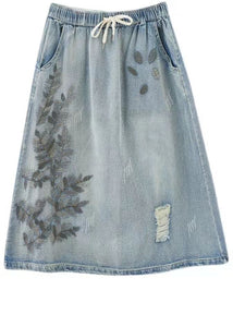 Art Navy Embroideried Hole Summer Denim Skirt GK-SKTS210715