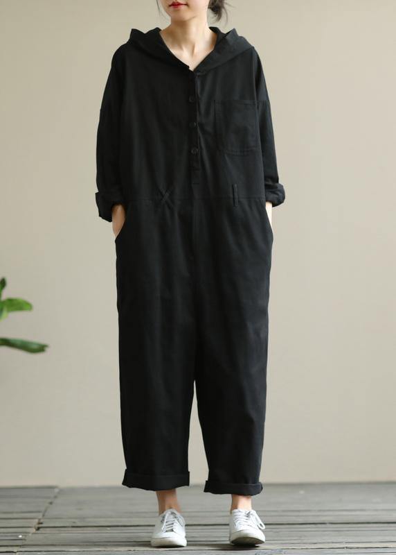 Artistic hooded black all-match long-sleeved casual nine-point jumpsuit dylinoshop