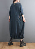 Baggy Blue O-Neck Pockets Patchwork Denim Dresses Half Sleeve YLHC-SDL220411