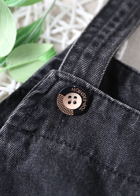 Beautiful Black Pockets Button Fall Hole Denim  Outfits Rompers WG-JPTS210902