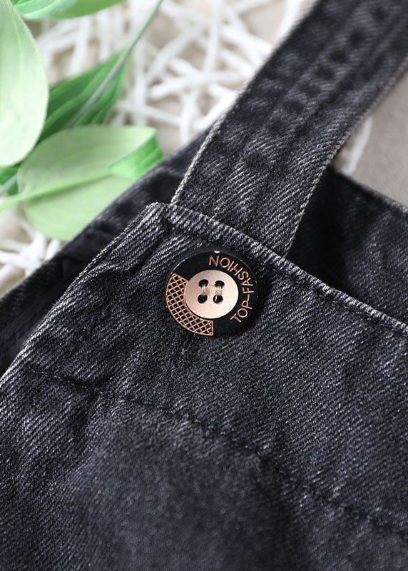 Beautiful Black Pockets Button Fall Hole Denim  Outfits Rompers dylinoshop