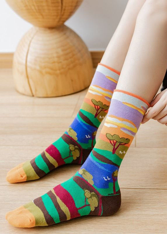 Beautiful Creative Color Paitings Cotton Mid Calf Socks dylinoshop