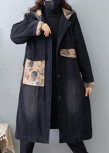 Beautiful Denim Black Quality Clothes For Women Tutorials Hooded Pockets Spring Coats TCT210101