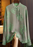 Beautiful Green Mandarin Collar Button Print Silk Shirt Top Spring ZS-LTP220317