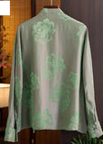 Beautiful Green Mandarin Collar Button Print Silk Shirt Top Spring ZS-LTP220317