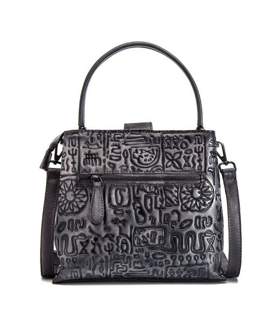 Beautiful Grey Oracle bone pattern Paitings Leather Satchel Handbag BGS220210