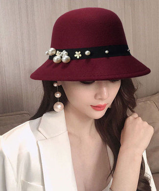 Beautiful Mulberry Pearl Fine Woolen Cloche Hat dylinoshop